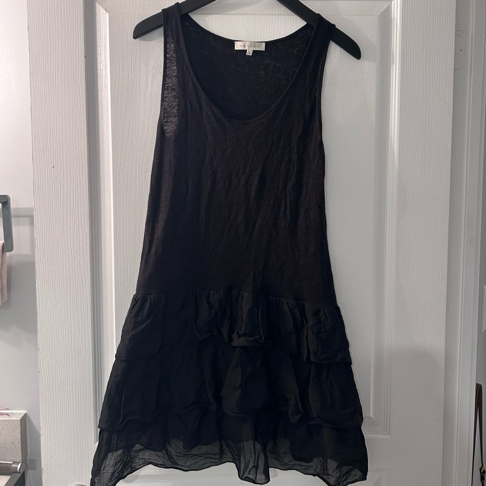 Sandro black ruffle mini dress